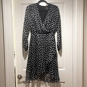Black and White Polka Dot Longsleeve A-Line Dress